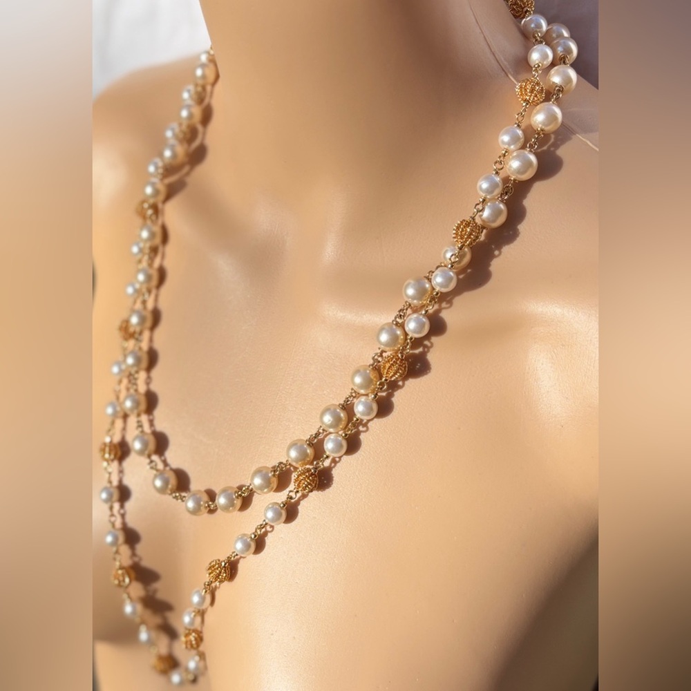 Napier Gold and faux Pearl Necklaces (2) 24” and 30”